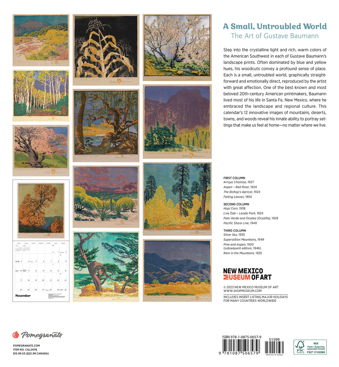 A Small, Untroubled World The Art of Gustave Baumann 2024 Wall Calend