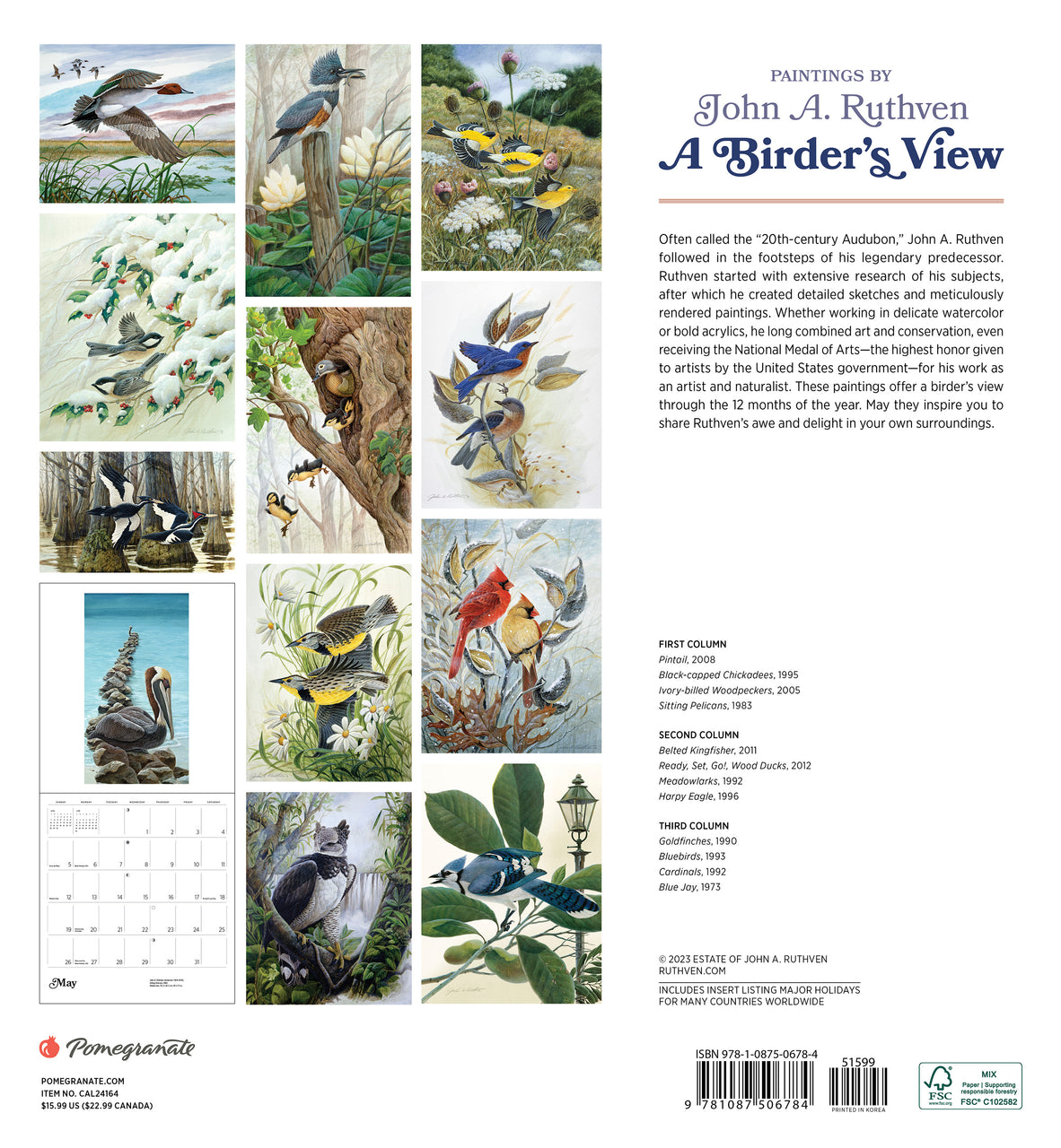 A Birder's View Paintings by John A. Ruthven 2024 Wall Calendar
